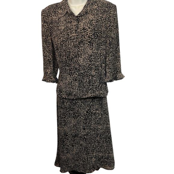 100% silk skirt & jacket set, Cynthia Howe Maggie Boutique geometric print sz 12 - Picture 1 of 12